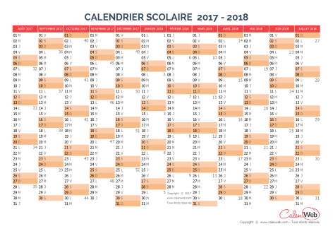 Calendrier scolaire annuel 2017 – 2018 Version vierge