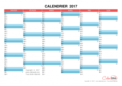 Calendrier semestriel – Année 2017 Planning semestriel vierge
