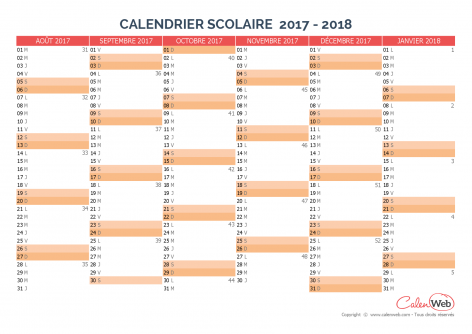 Calendrier scolaire semestriel 2017-2018 Version vierge