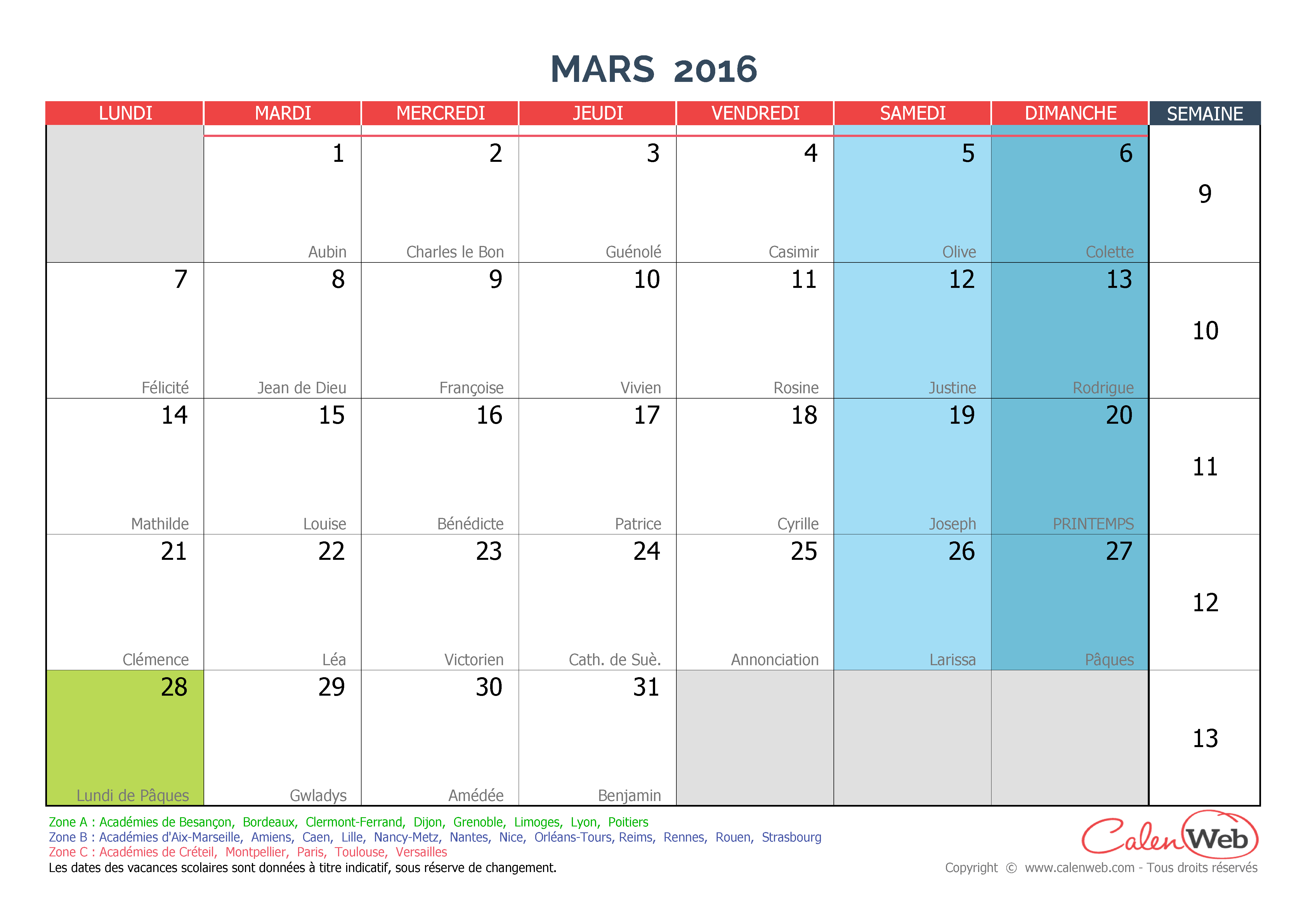 Calendrier Mars 2016 0561