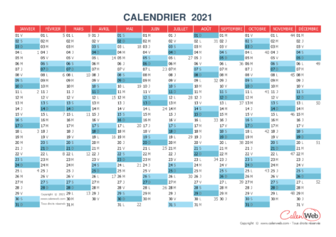 Calendrier annuel – Année 2021 Version vierge