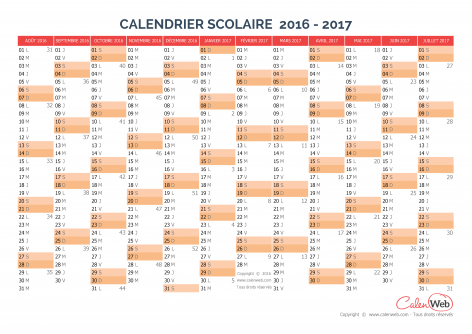 Calendrier scolaire annuel 2016-2017 Version vierge