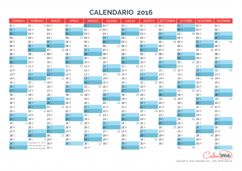 Calendario annuale – Anno 2016 Planner annuale orizzontale 2016