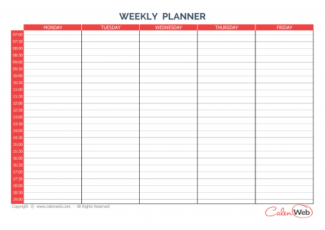 Weekly planner 5 days A week of 5 days