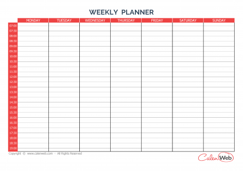 Weekly planner 7 days – First day: Monday A week of 7 days - First day: Monday
