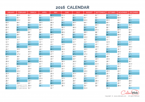 Yearly calendar – Year 2016 Yearly horizontal planning