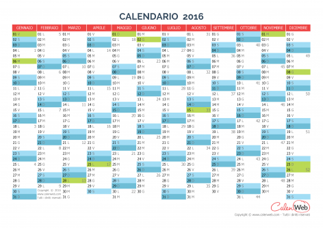 Calendario annuale – Anno 2016 con le festività italiane