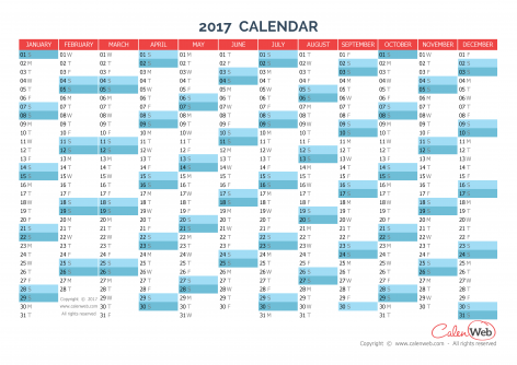 Yearly calendar – Year 2017 Yearly horizontal planning