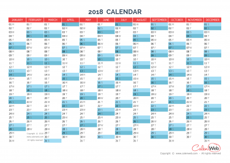 Yearly calendar – Year 2018 Yearly horizontal planning