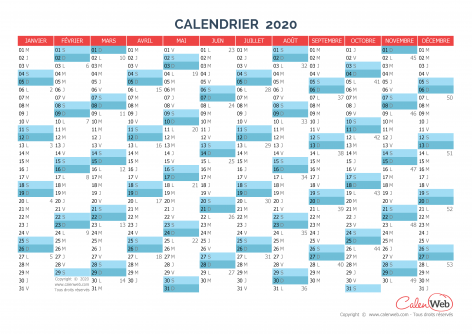 Calendrier annuel – Année 2020 Version vierge