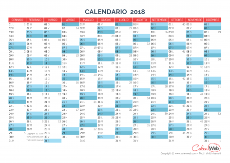 Calendario annuale – Anno 2018 Planner annuale orizzontale 2018