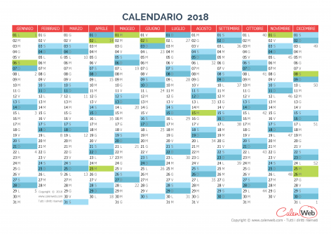 Calendario annuale – Anno 2018 con le festività italiane