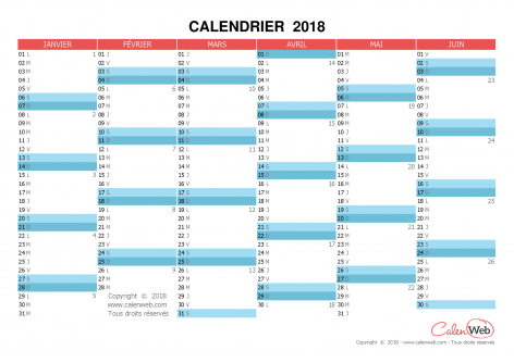 Calendrier semestriel – Année 2018 Planning semestriel vierge