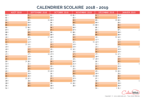 Calendrier scolaire semestriel 2018-2019 Version vierge