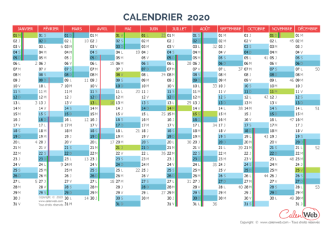 Calendrier annuel – Année 2020
