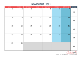 Calendrier mensuel – Mois de novembre 2021