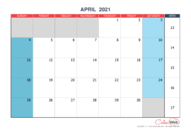 Monthly calendar – Month of April 2021
