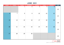 Monthly calendar – Month of June 2021