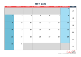 Monthly calendar – Month of May 2021