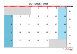 Monthly calendar – Month of September 2021