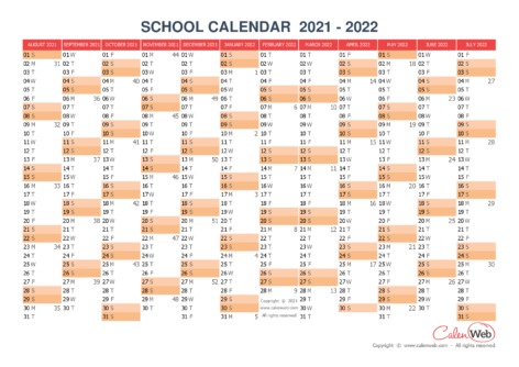 2021-2022 yearly school calendar Annual school calendar