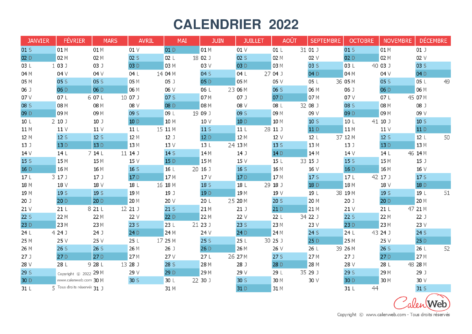 Calendrier annuel – Année 2022 Version vierge